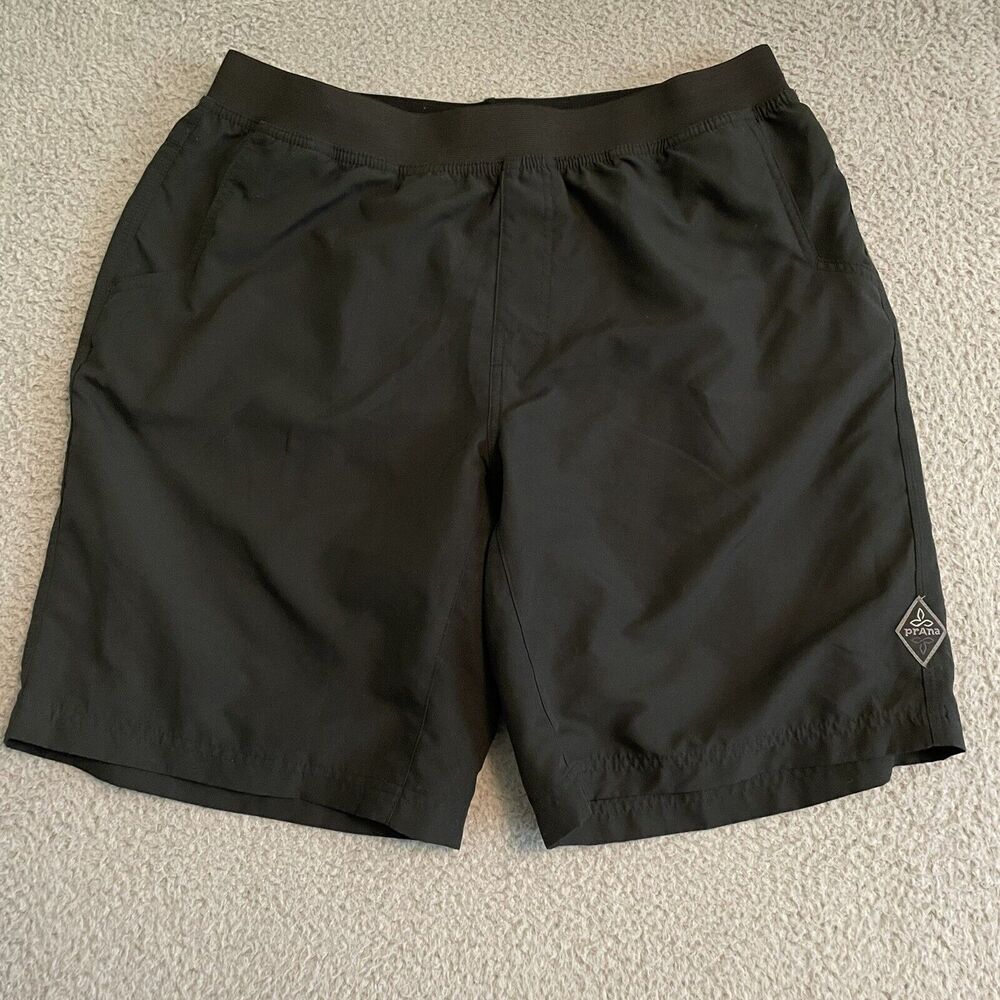 Prana Men’s Size XL Black Breathe Mojo Athleisure Elastic Waist Shorts Pockets